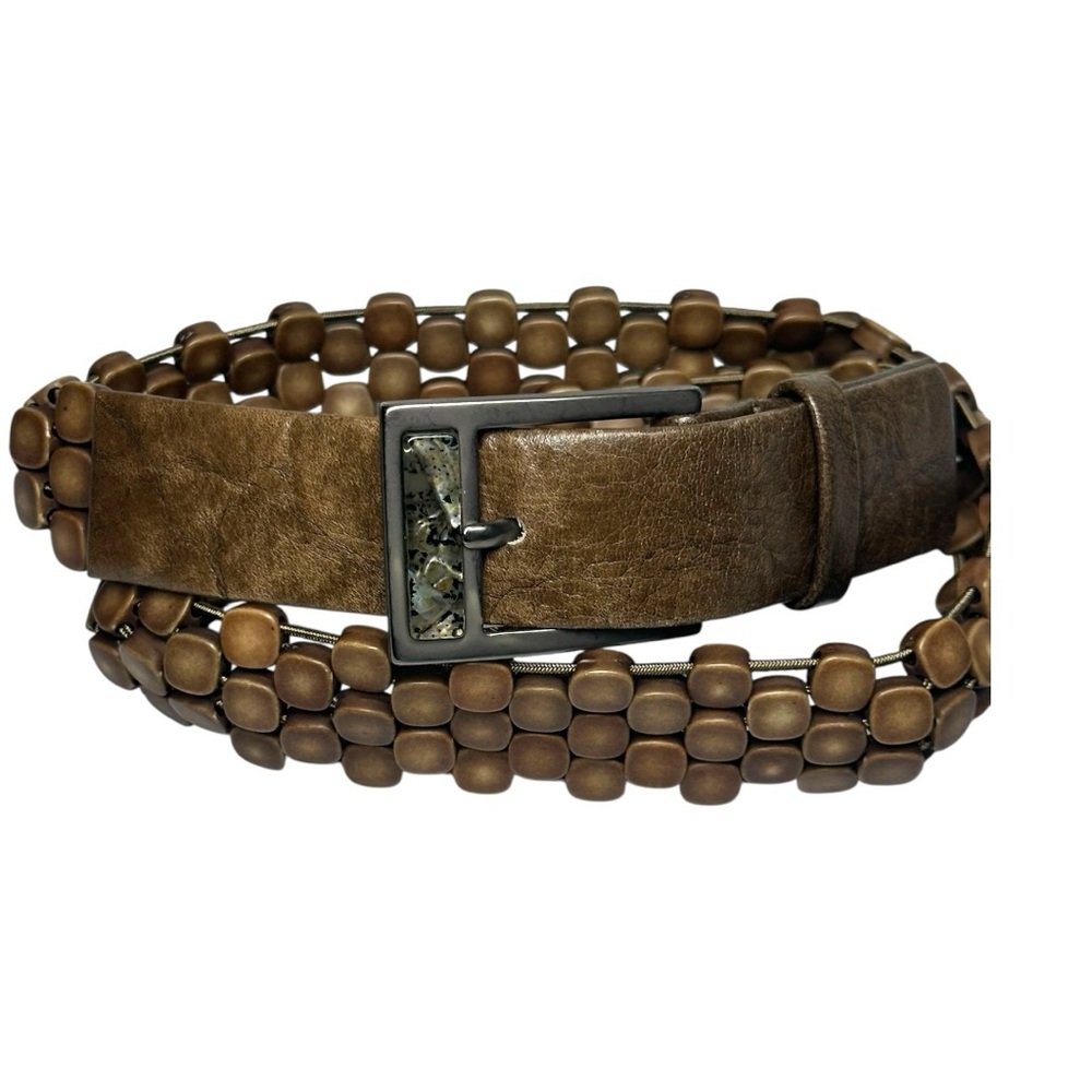 Suzi Oher Small Brown Wooden Stretch Belt Designer Buckle Made in Italy